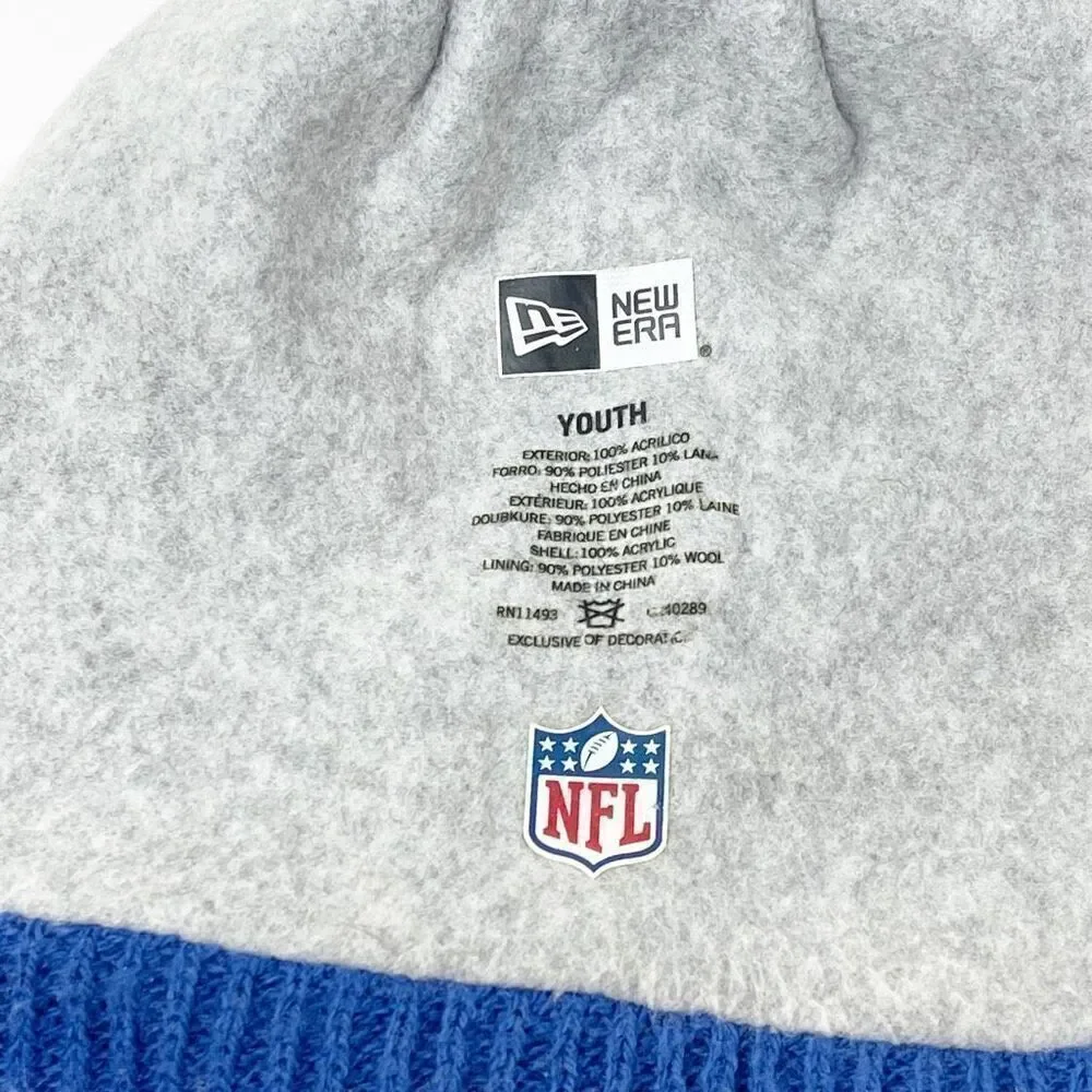 New Era NFL Giants Blue Acrylic Beanie Youth Size Fleece Lined Used Good